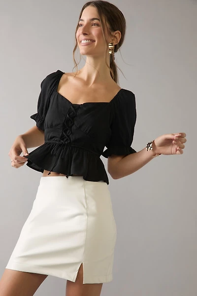 Marisa Lace Up Front Short Sleeve Blouse Top