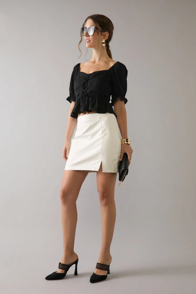 Marisa Lace Up Front Short Sleeve Blouse Top