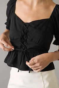Marisa Lace Up Front Short Sleeve Blouse Top
