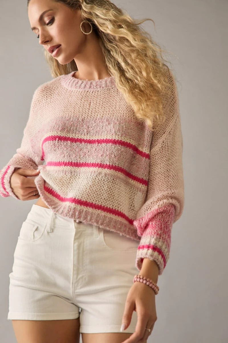 Amy Multi Stripe Cropped Open Stitch Pullover