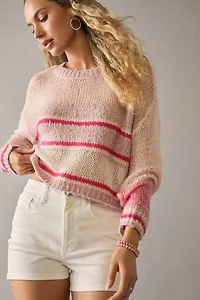 Amy Multi Stripe Cropped Open Stitch Pullover