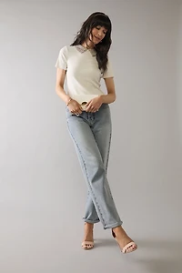 Doris Rib Knit Tweed Collar Short Sleeve Top