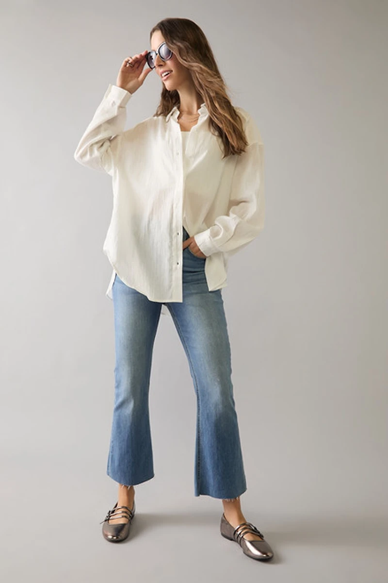 Diana Collar Embellished Woven Button Down Top