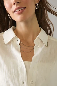 Diana Collar Embellished Woven Button Down Top