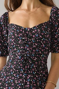 Alberta Floral Lace Up Sweetheart Neck Midi Dress