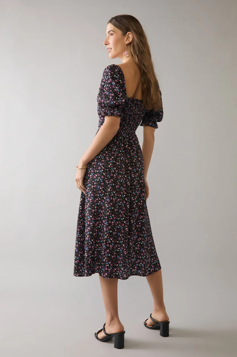 Alberta Floral Lace Up Sweetheart Neck Midi Dress