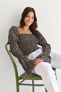 Mable Floral Smocked Long Juliet Sleeve Blouse