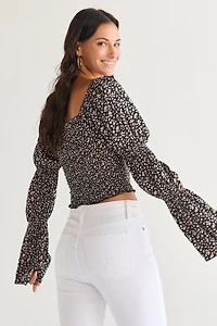 Mable Floral Smocked Long Juliet Sleeve Blouse
