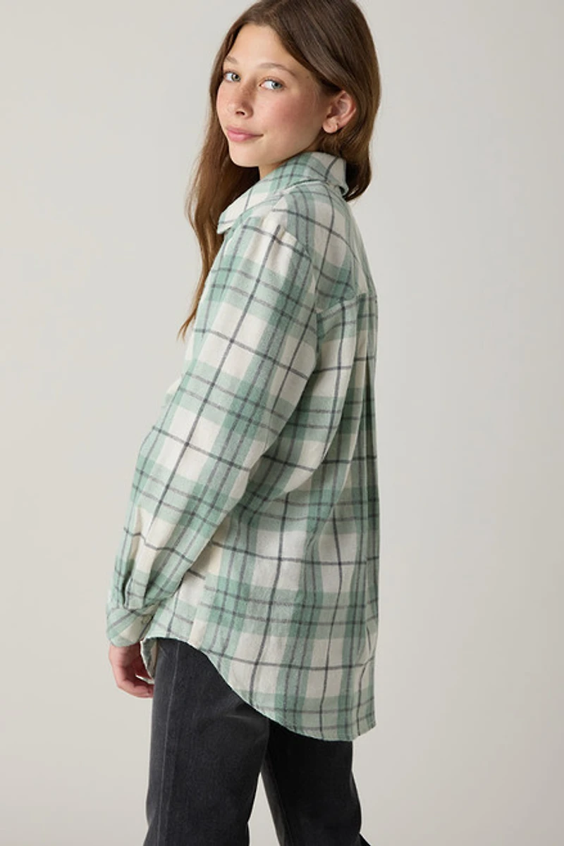 Hello Franki Plaid Woven Button Down for Girls