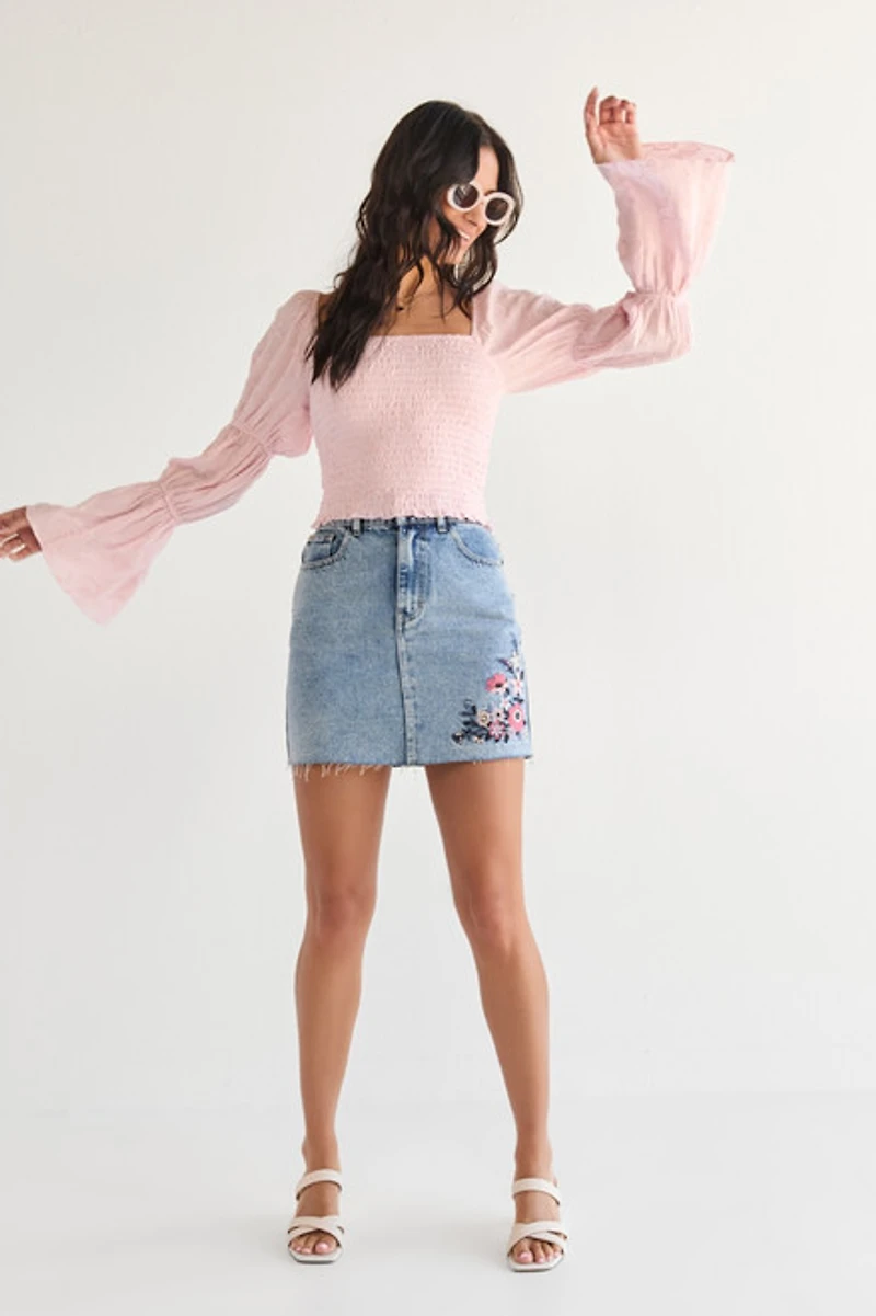 Sam Smocked Long Juliet Sleeve Blouse
