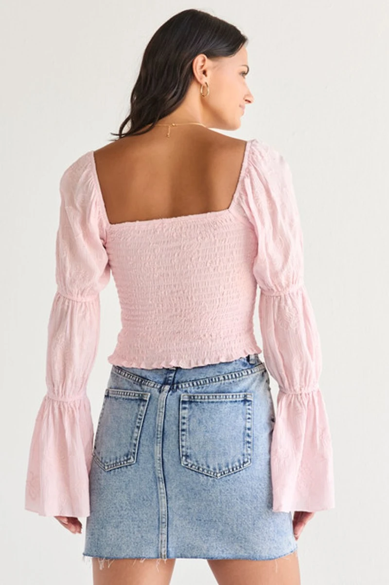 Sam Smocked Long Juliet Sleeve Blouse