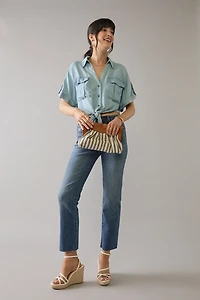 Yelena Utility Pocket Tie Front Button Down Top