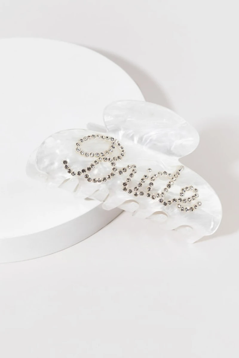 Bride Marble Resin Script Embellished Hair Claw