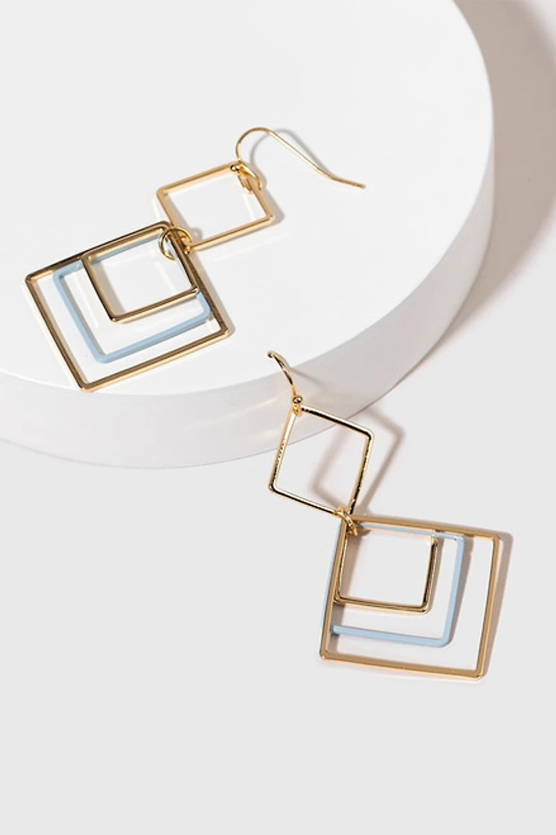 Diana Golden Squares With Enamel Detail Drop Earrings
