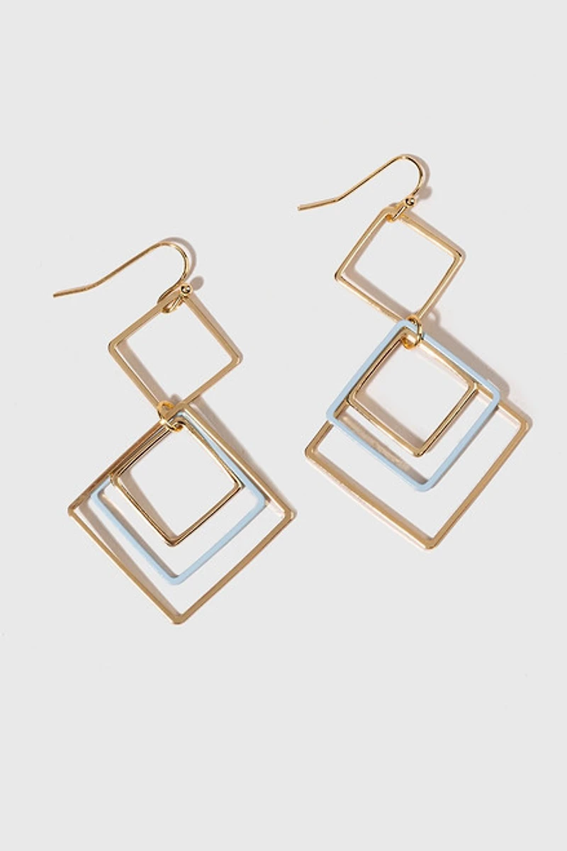 Diana Golden Squares With Enamel Detail Drop Earrings