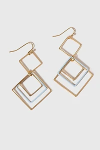 Diana Golden Squares With Enamel Detail Drop Earrings