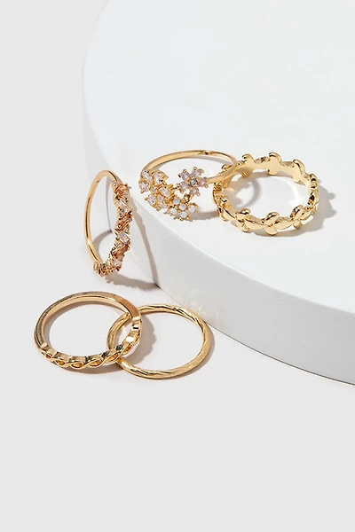 Gabriela Mix Style Cluster Flower Gold Ring Set
