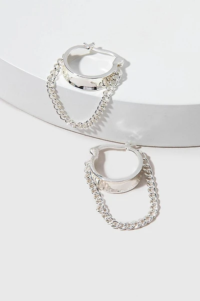 Rosario Loose Chain Hoop On Thick Huggie Silver Earrings