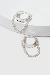 Rosario Loose Chain Hoop On Thick Huggie Silver Earrings