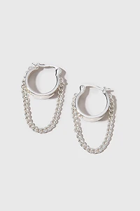 Rosario Loose Chain Hoop On Thick Huggie Silver Earrings