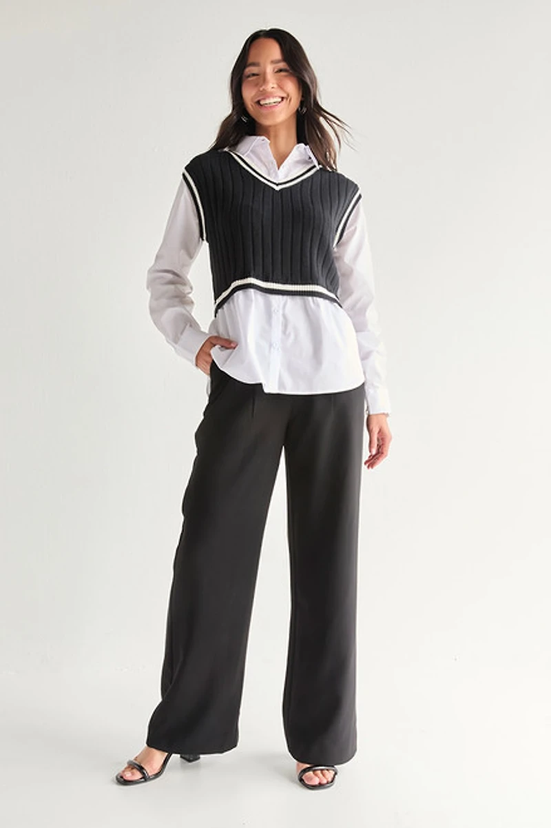 Sandra Twofer Cable Knit Sweater Vest