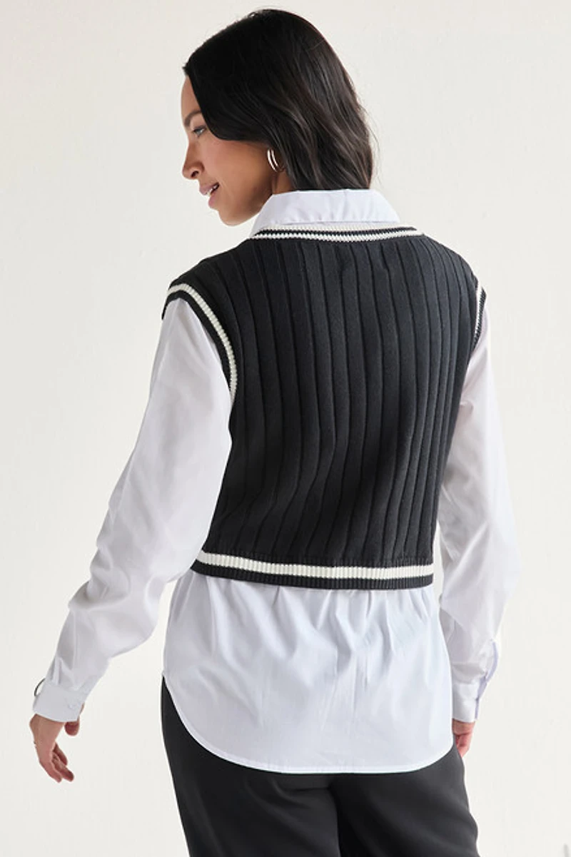 Sandra Twofer Cable Knit Sweater Vest