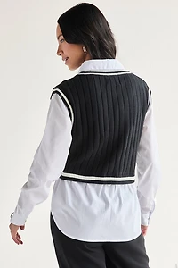 Sandra Twofer Cable Knit Sweater Vest