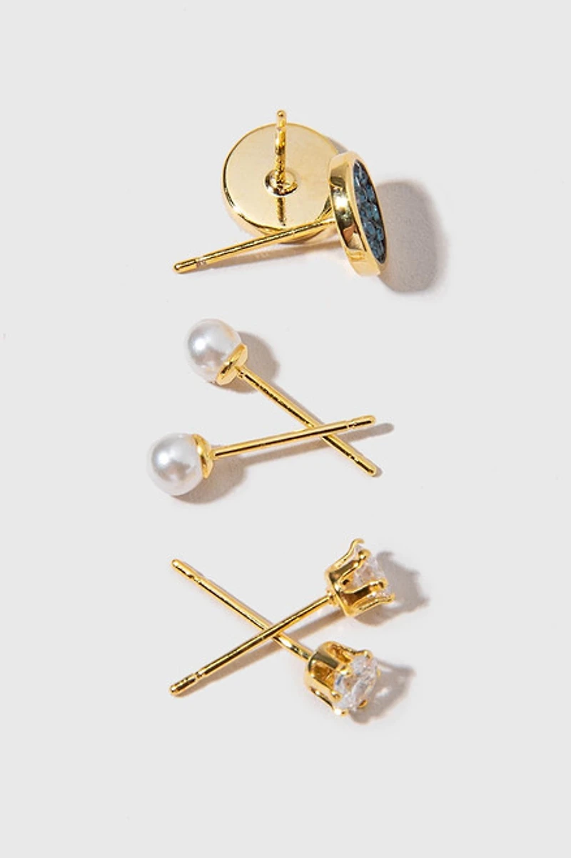 Jasmine Pearl And Crystal Mix Style Stud Earring Set