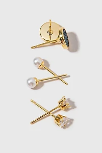 Jasmine Pearl And Crystal Mix Style Stud Earring Set