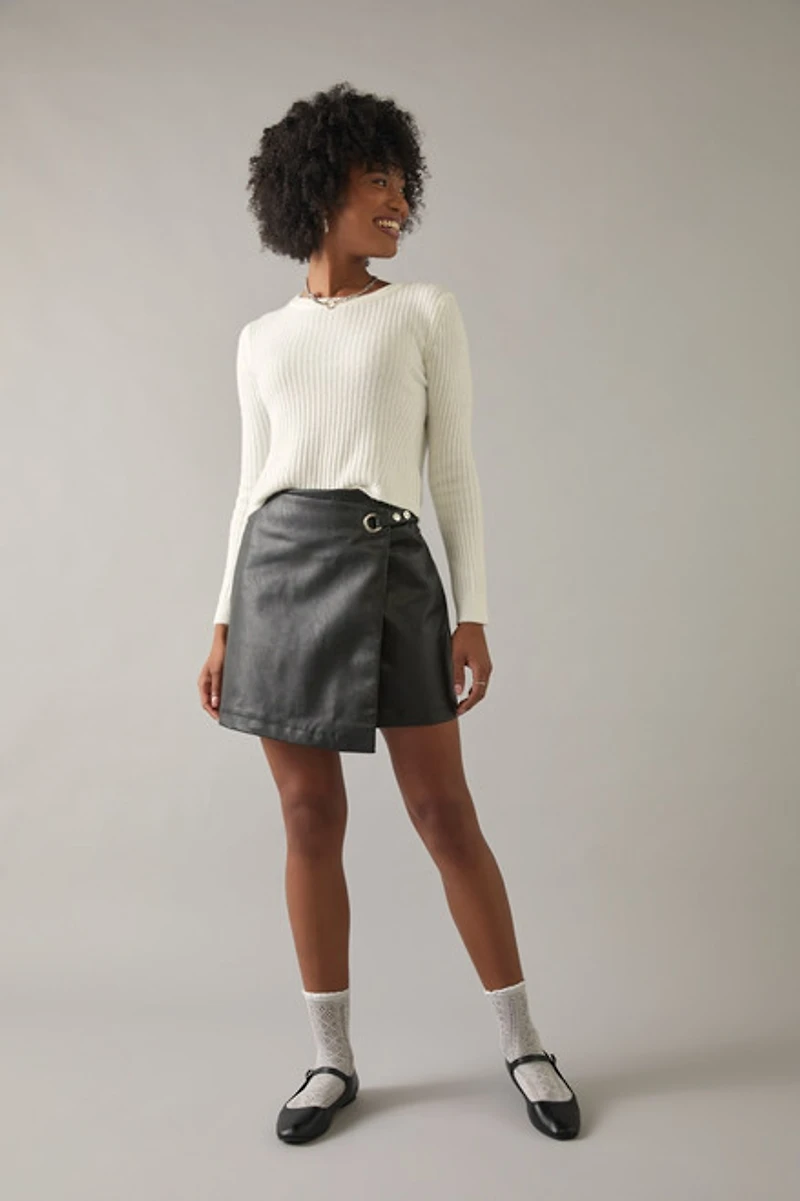 Caitlin Side Buckle Faux Leather Mini Skirt