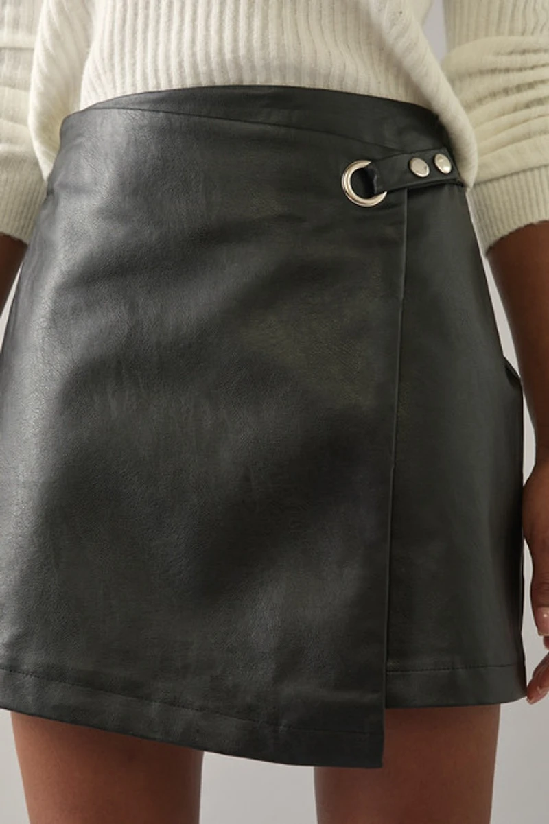 Caitlin Side Buckle Faux Leather Mini Skirt