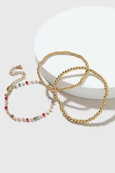 Janis Tonal Glass Bead And Gold Bracelet Set