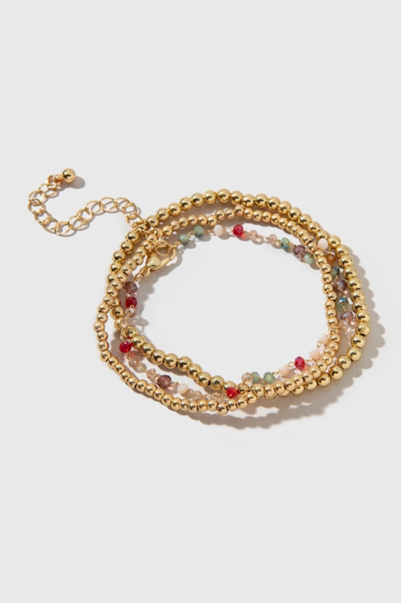 Janis Tonal Glass Bead And Gold Bracelet Set