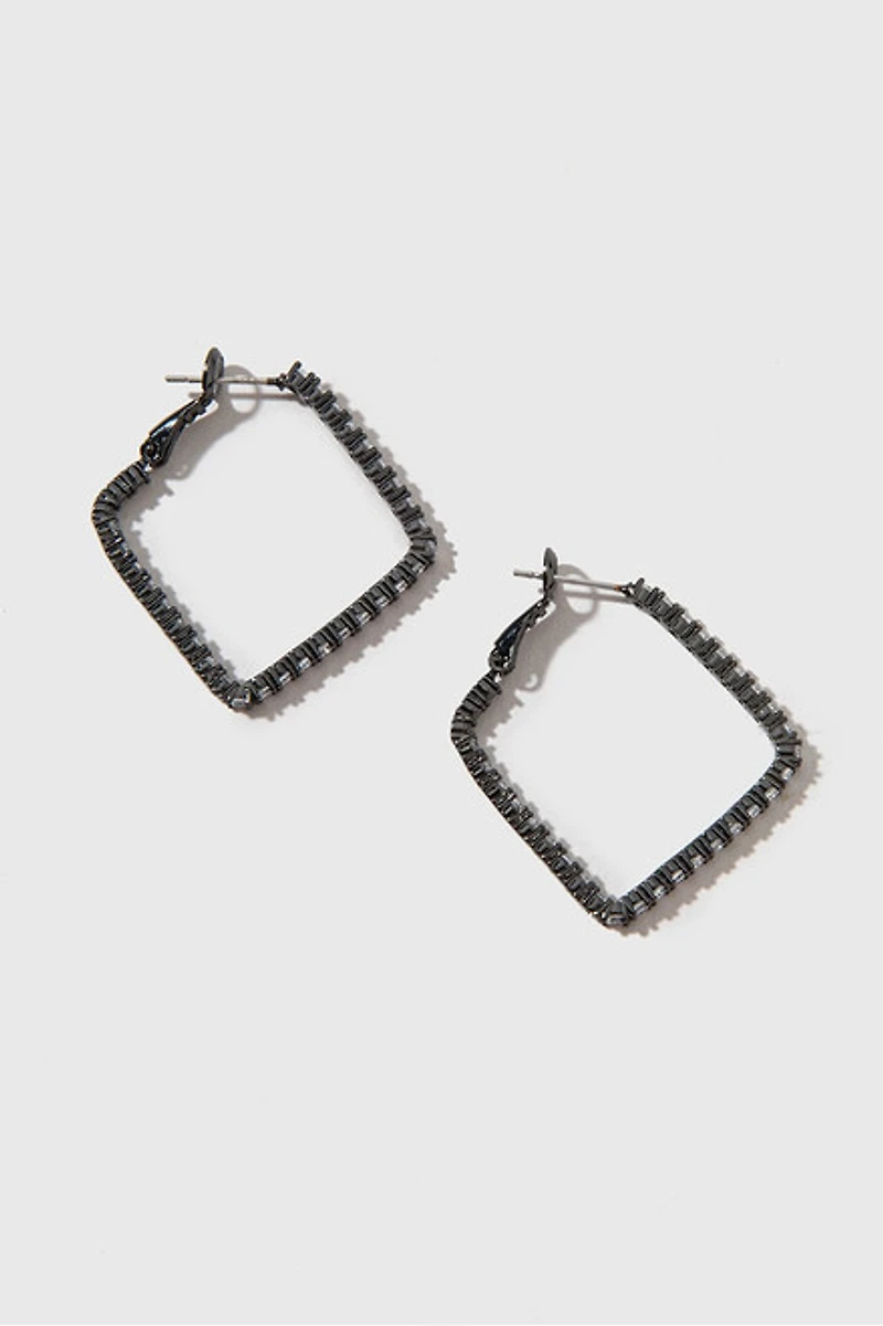 Isabel Crystal Hematite Station Large Square Hoop Earrings