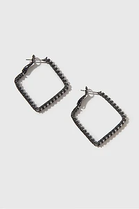 Isabel Crystal Hematite Station Large Square Hoop Earrings