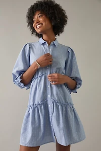 Riley Button Up Swing Ruffled Mini Dress