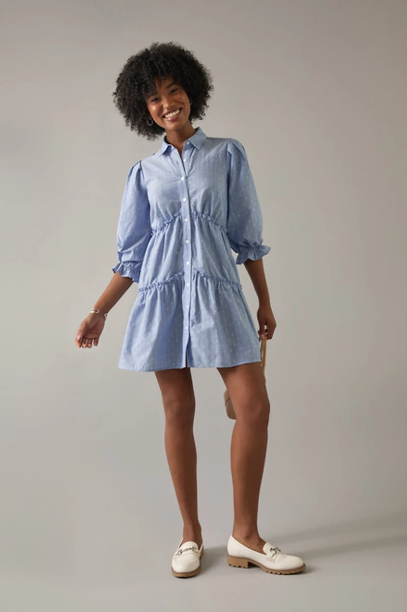 Riley Button Up Swing Ruffled Mini Dress
