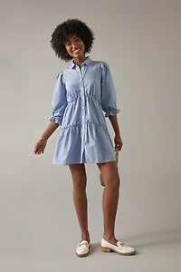 Riley Button Up Swing Ruffled Mini Dress