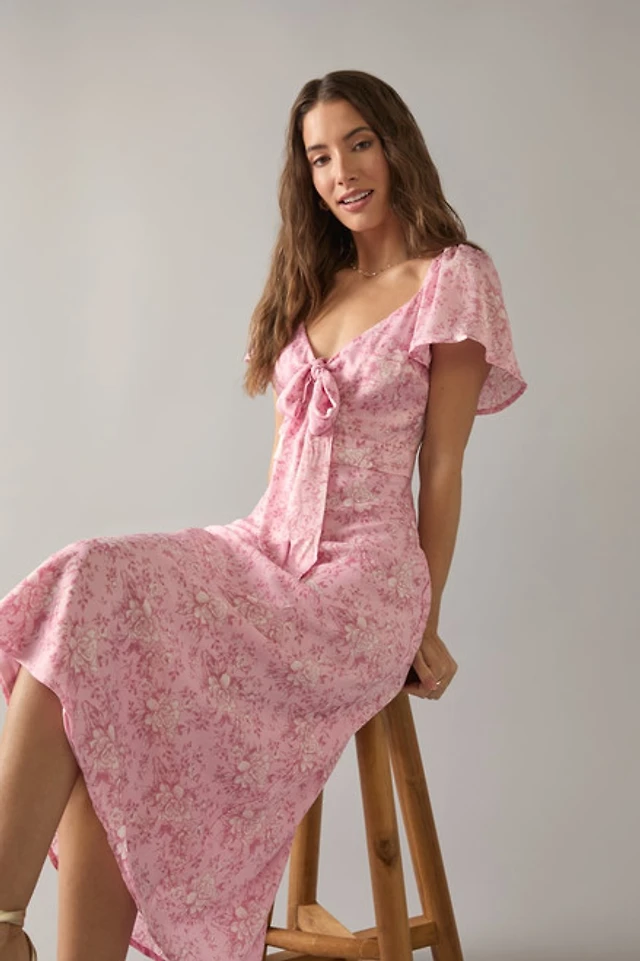 Francesca's Maria Bow Tie Front Silky Floral Midi Dress | Connecticut Post  Mall