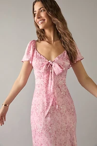 Maria Bow Tie Front Silky Floral Midi Dress