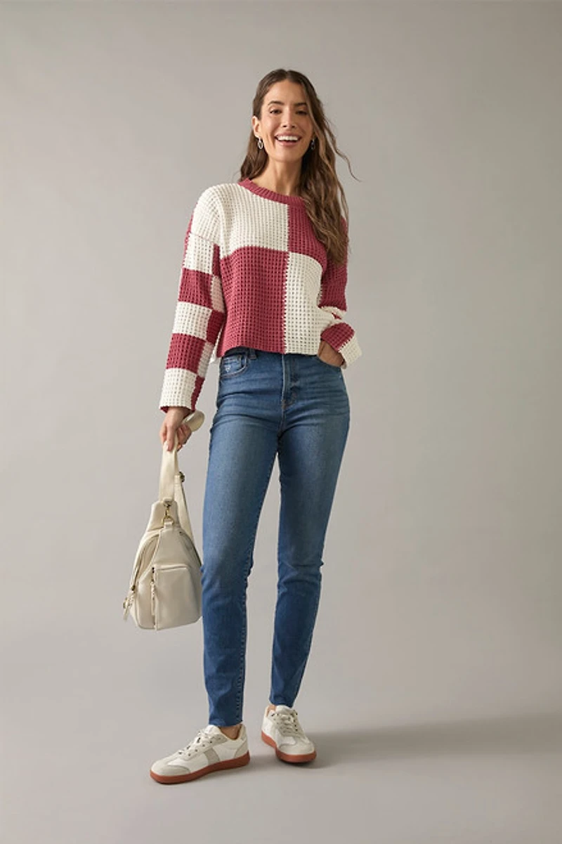 Mila Checkered Crewneck Chenille Pullover