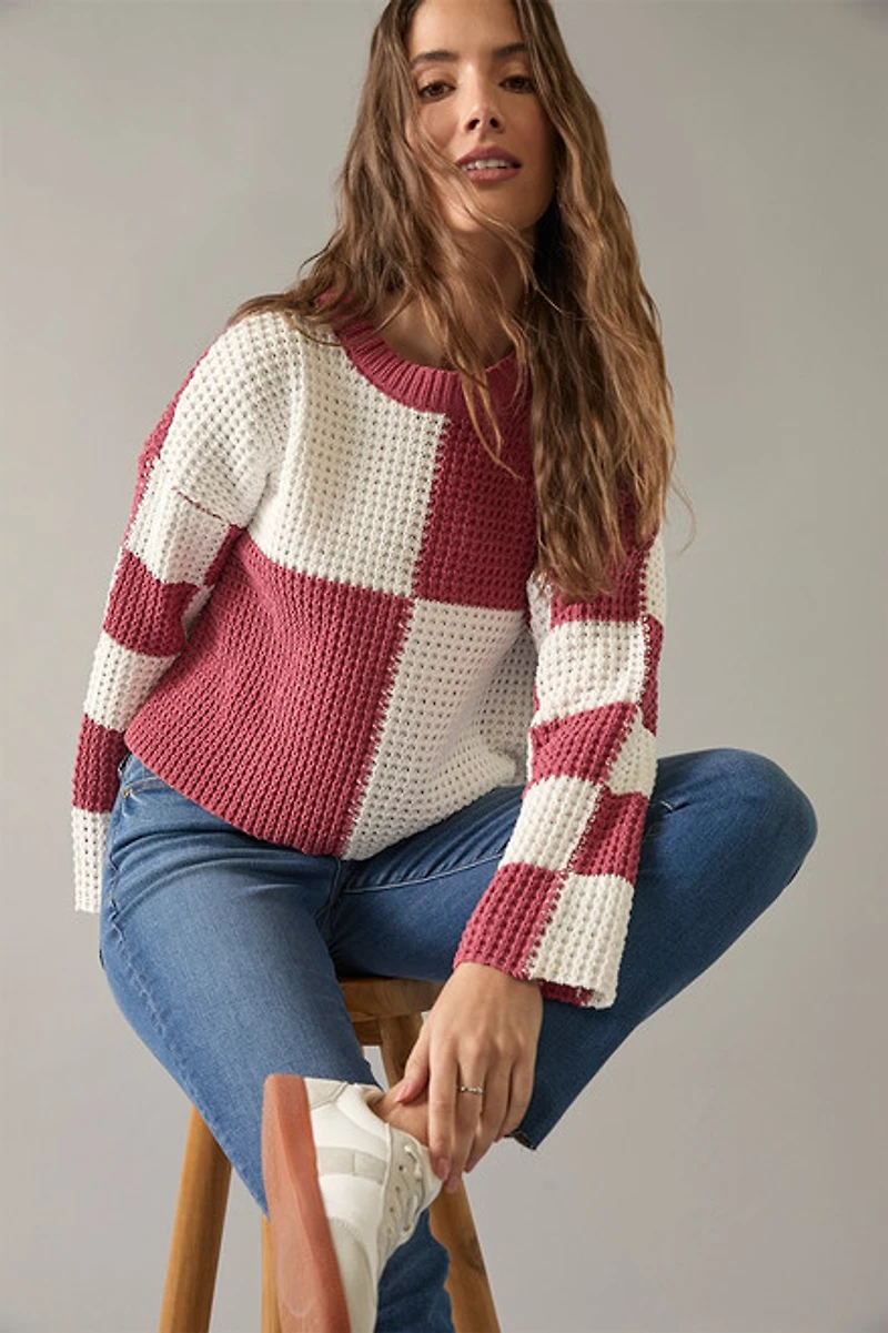 Mila Checkered Crewneck Chenille Pullover