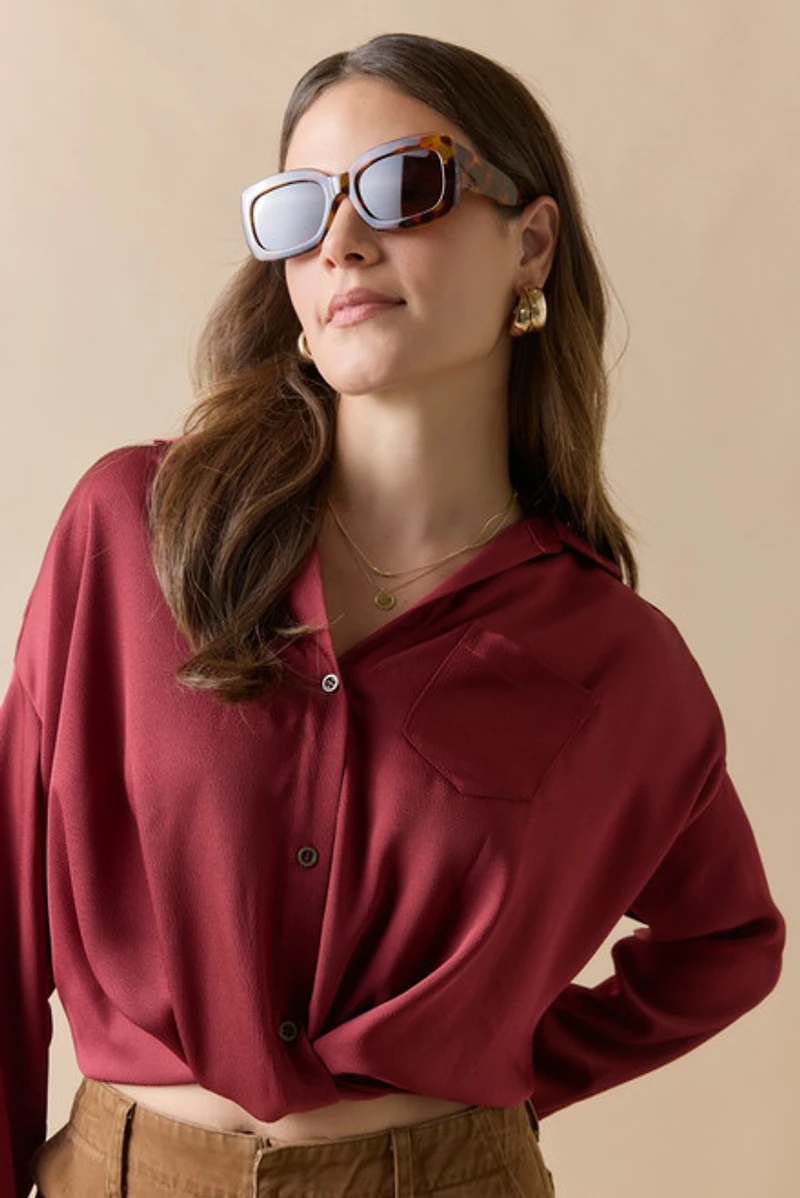 Tami Oversized Rectangle Tort Shell Sunglasses