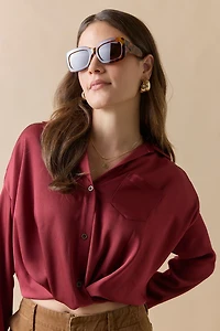 Tami Oversized Rectangle Tort Shell Sunglasses