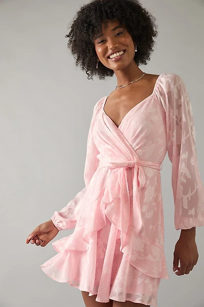Bianca Long Sleeve Jacquard Tiered Mini Dress