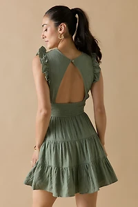 Eleanor High Neck Flutter Sleeve Mini Dress