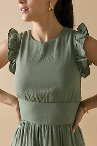 Eleanor High Neck Flutter Sleeve Mini Dress
