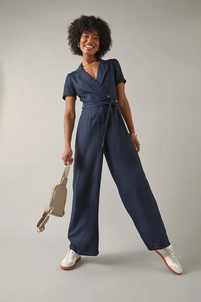 Dianne Short Sleeve Tie Waist Utility Jumpsuit