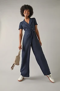Dianne Short Sleeve Tie Waist Utility Jumpsuit