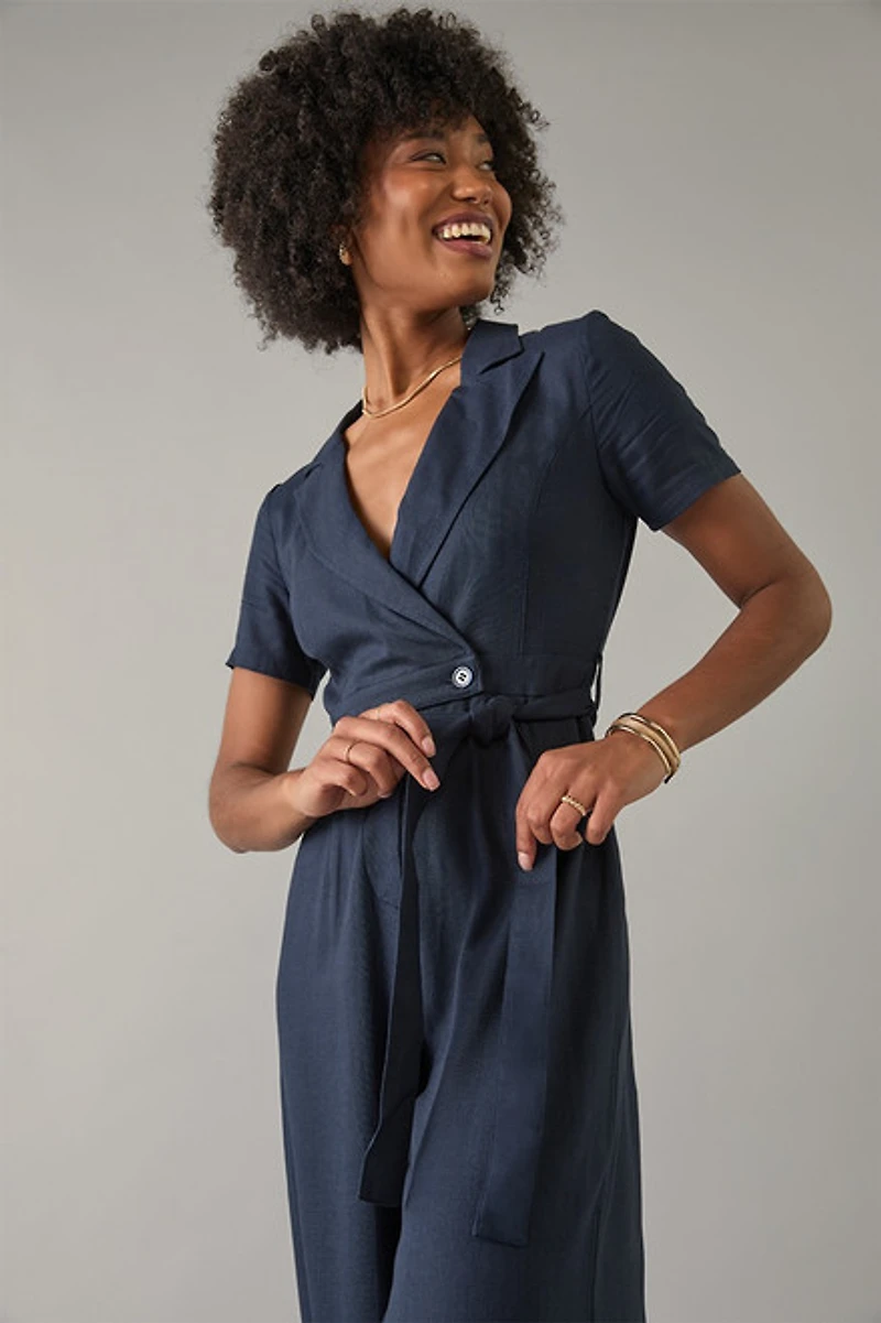 Dianne Short Sleeve Tie Waist Utility Jumpsuit